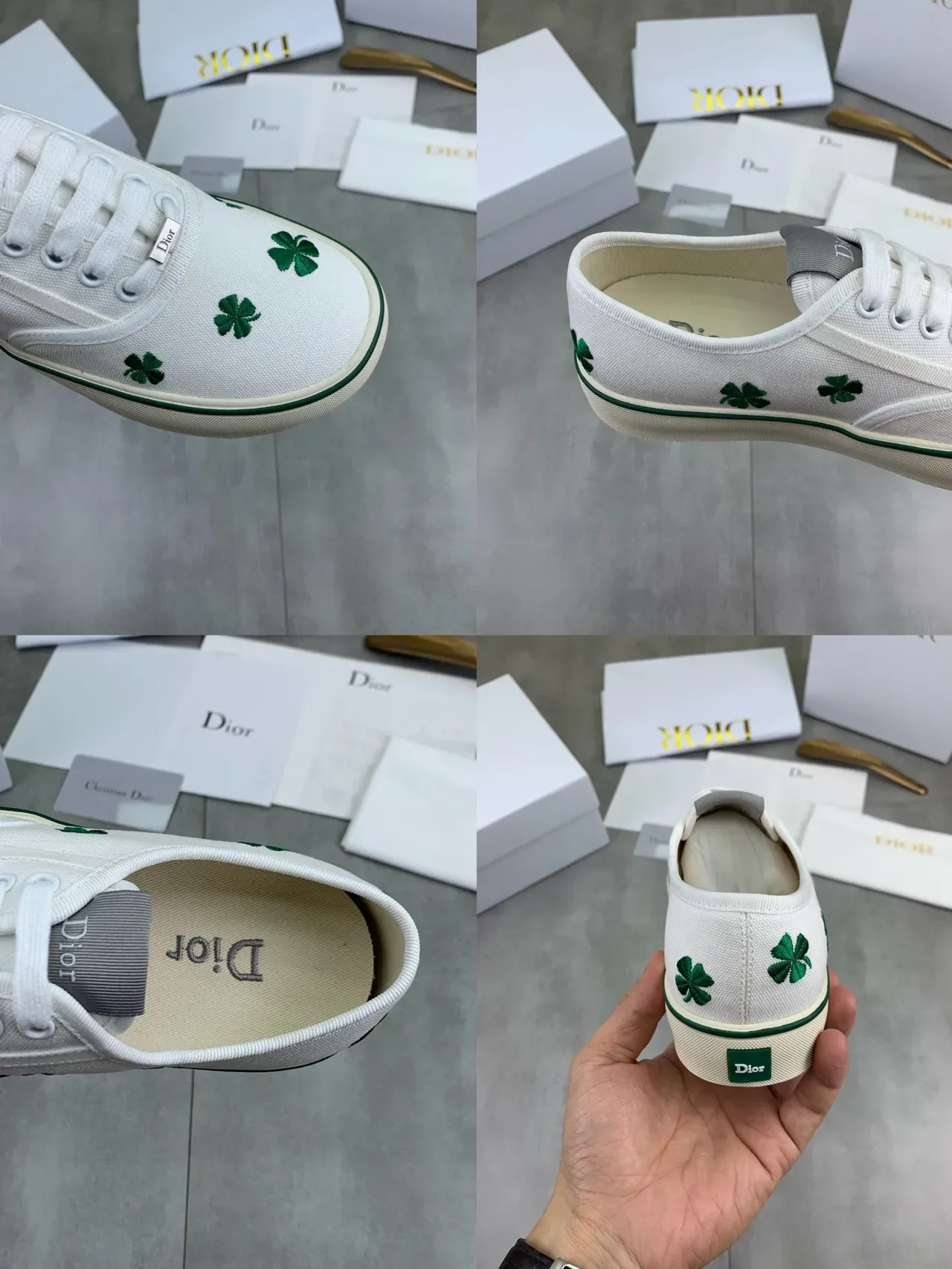 Dior 白绿帆布鞋面刺绣四叶草图案生活方式运动鞋 2