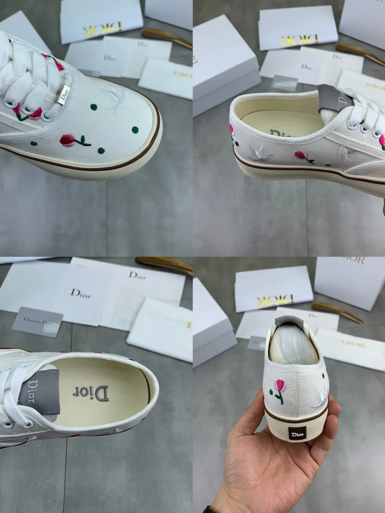 Dior 白色粉色绣花花卉帆布鞋面生活方式运动鞋 2