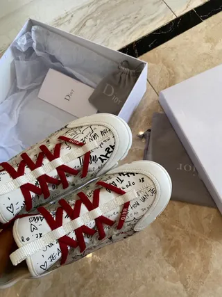 Dior White Red Graffiti-Print Upper Contrast Laces Chunky Sneakers 4