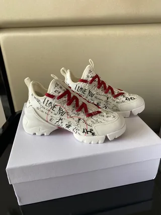 Dior White Red Graffiti-Print Upper Contrast Laces Chunky Sneakers 5