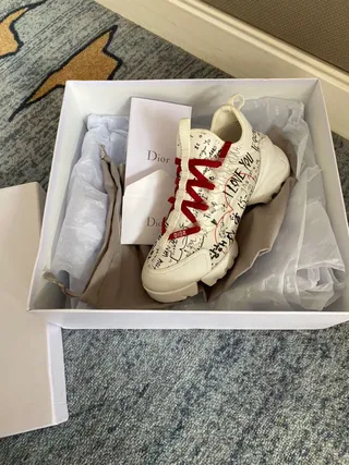 Dior White Red Graffiti-Print Upper Contrast Laces Chunky Sneakers 7