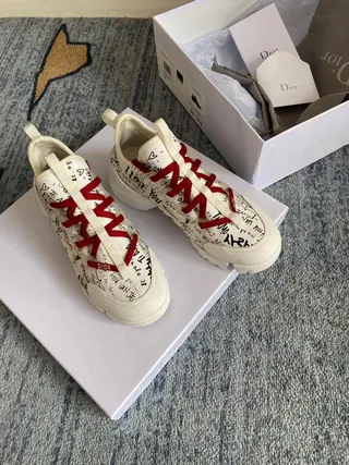 Dior White Red Graffiti-Print Upper Contrast Laces Chunky Sneakers 8
