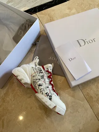 Dior White Red Graffiti-Print Upper Contrast Laces Chunky Sneakers 9