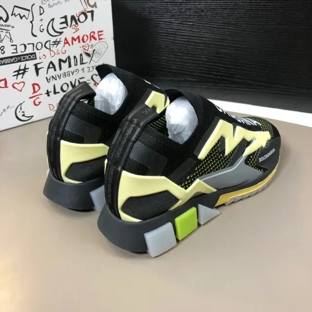Dolce & Gabbana Zapatillas Lifestyle negras y amarillas con parte superior de tejido ajustable sock-fit y gráfico bold lightning-bolt 3