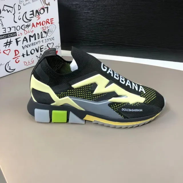 Dolce & Gabbana Zapatillas Lifestyle negras y amarillas con parte superior de tejido ajustable sock-fit y gráfico bold lightning-bolt 7