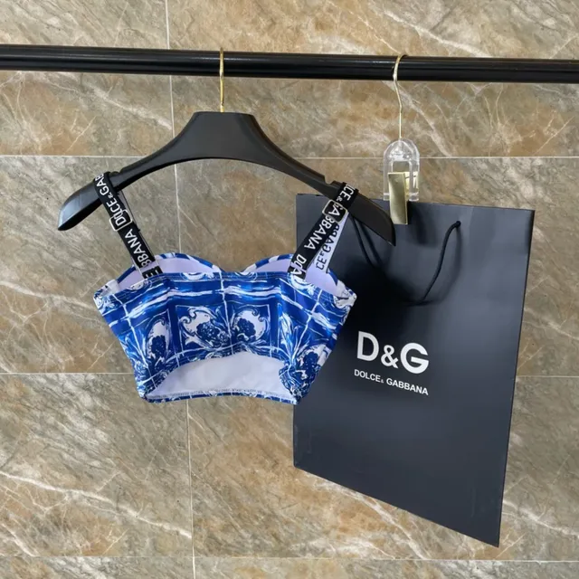 Dolce & Gabbana Blue White Ceramic Tile Print Structured Bustier Top Swimwear 7