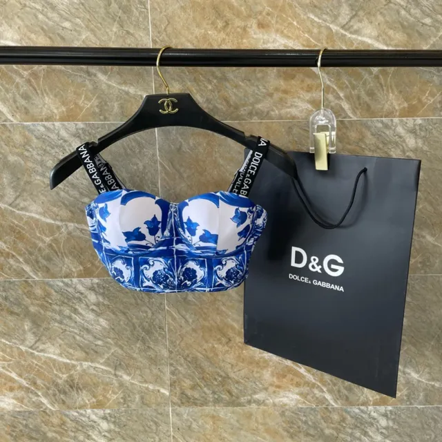 Dolce & Gabbana Blue White Ceramic Tile Print Structured Bustier Top Swimwear 9