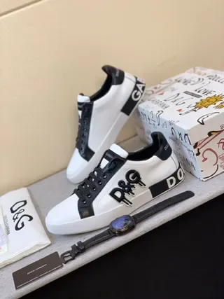 Dolce & Gabbana D&G Graffiti Logo White and Black Lifestyle Sneakers 5