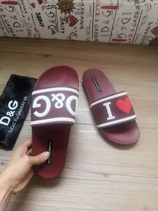 Dolce & Gabbana I Love D&G বারগান্ডি Logo স্লিপার 5