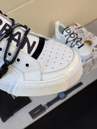 Dolce & Gabbana NS1 White Black Perforated Leather Upper Branded Strap Lacing System Lifestyle Sneakers 7