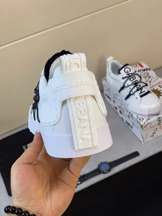 Dolce & Gabbana NS1 White Black Perforated Leather Upper Branded Strap Lacing System Lifestyle Sneakers 8