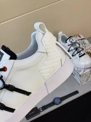 Dolce & Gabbana NS1 White Black Perforated Leather Upper Branded Strap Lacing System Lifestyle Sneakers 9