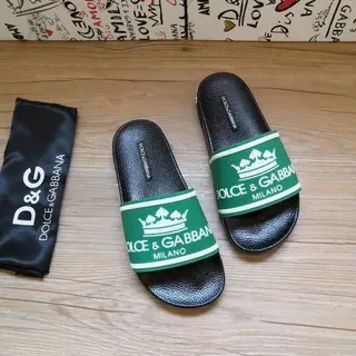 Dolce & Gabbana Portofino Chaussons Noir Vert Semelle en Caoutchouc Large Bande avec Marque