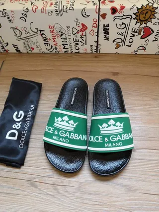 Dolce & Gabbana Portofino نعال أسود أخضر قاعدة مطاطية واسعة حزام مع علامة تجارية 2