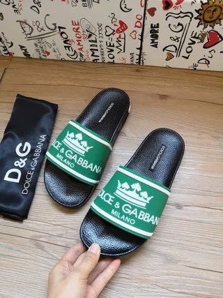 Dolce & Gabbana Portofino نعال أسود أخضر قاعدة مطاطية واسعة حزام مع علامة تجارية 4
