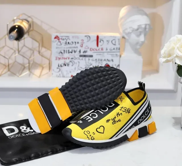 Dolce & Gabbana Speed Trainer أصفر طباعة جرافيكية حذاء أسلوب حياة 5