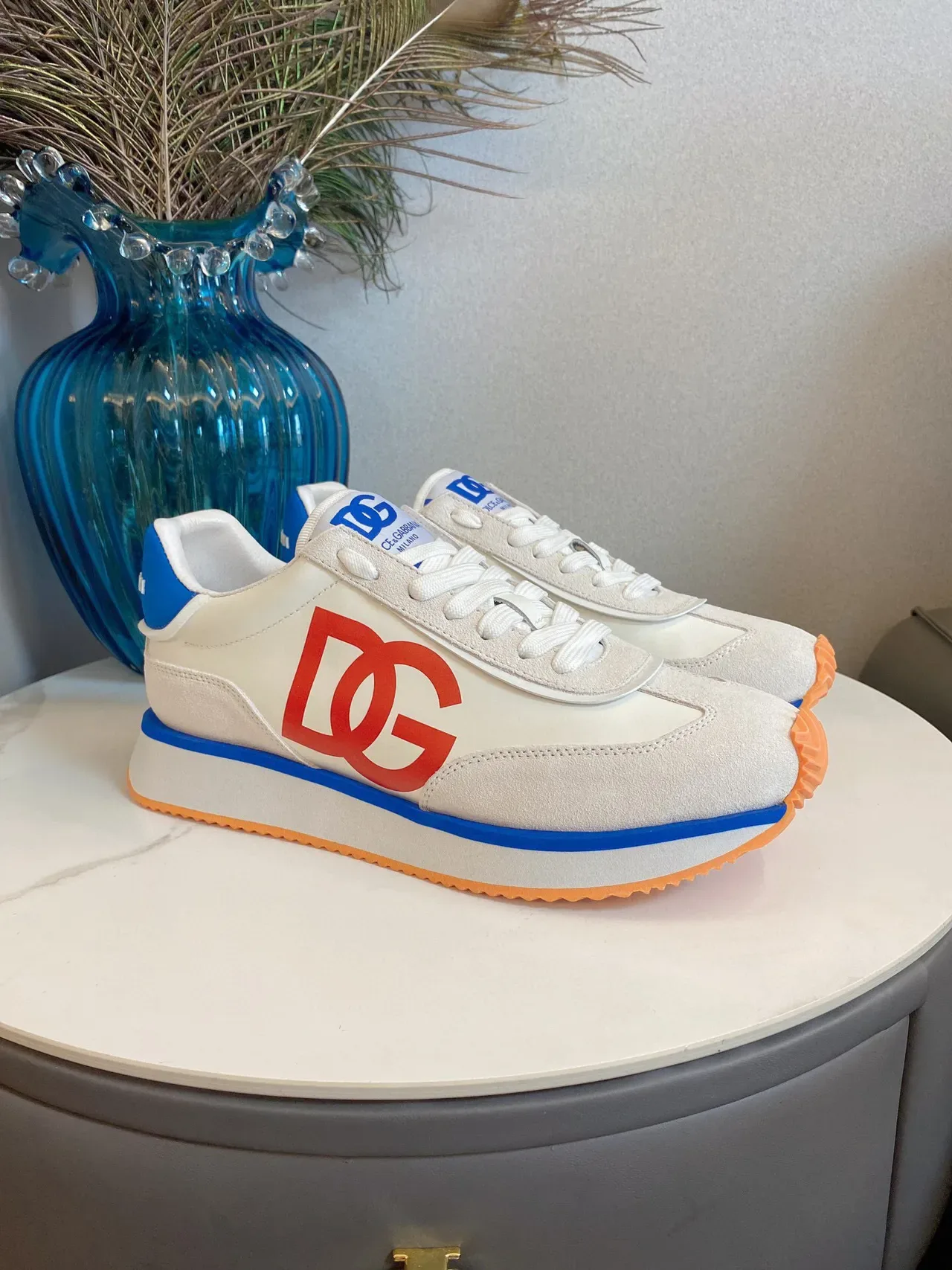 Dolce & Gabbana Sneakers Lifestyle Beige Rouge Low-Top Hybride Daim Cuir 2