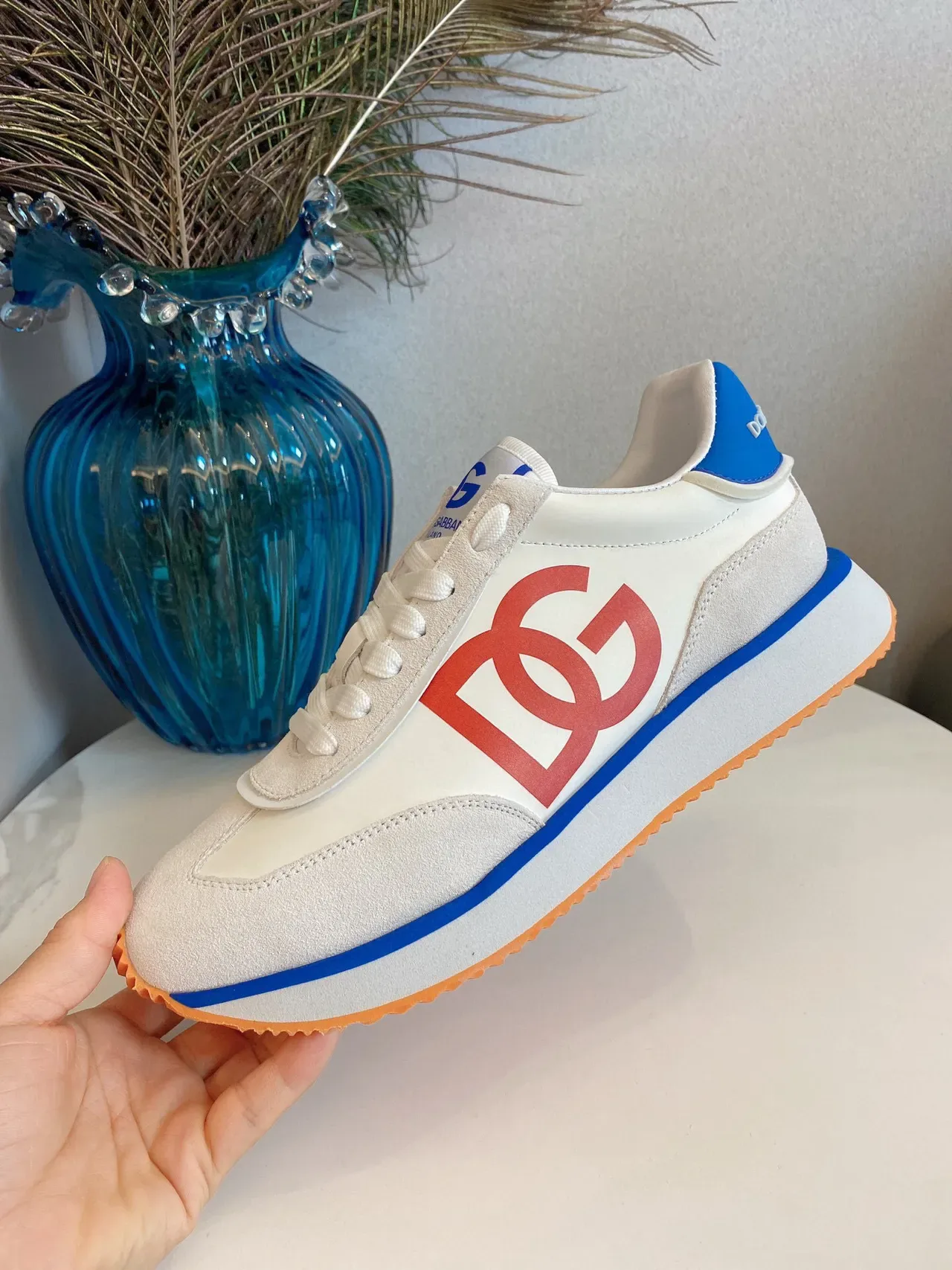 Dolce & Gabbana Sneakers Lifestyle Beige Rouge Low-Top Hybride Daim Cuir 7
