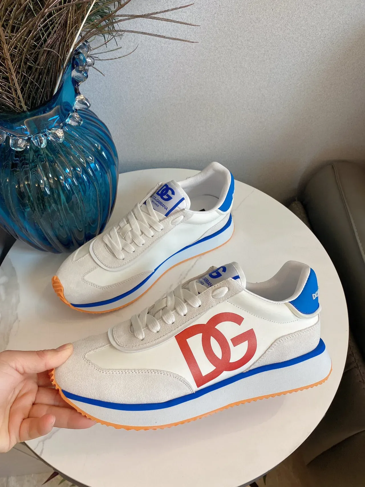 Dolce & Gabbana Sneakers Lifestyle Beige Rouge Low-Top Hybride Daim Cuir 9