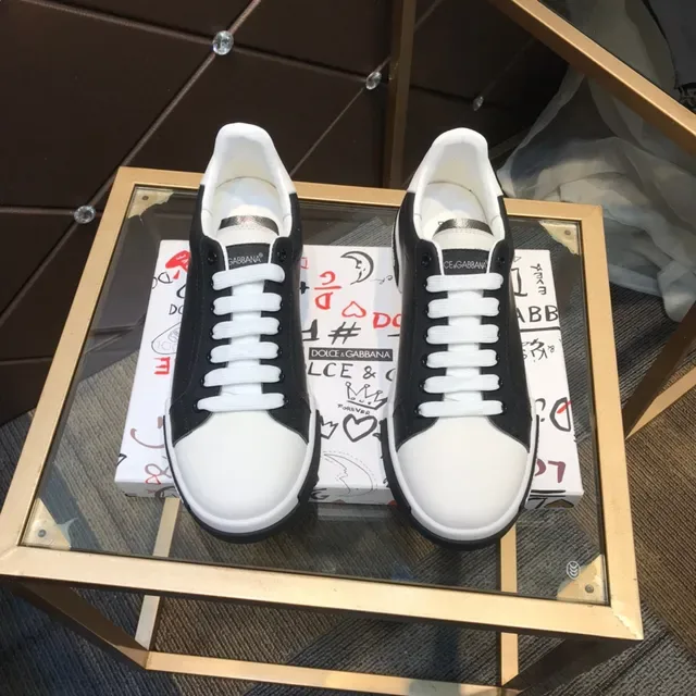 Dolce & Gabbana أسود وأبيض ثنائي اللون حذاء رياضي أسلوب حياة 7