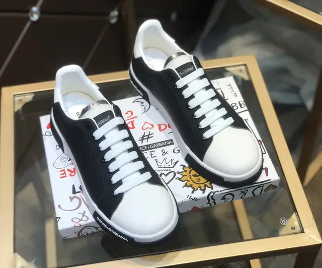 Dolce & Gabbana أسود وأبيض ثنائي اللون حذاء رياضي أسلوب حياة 8