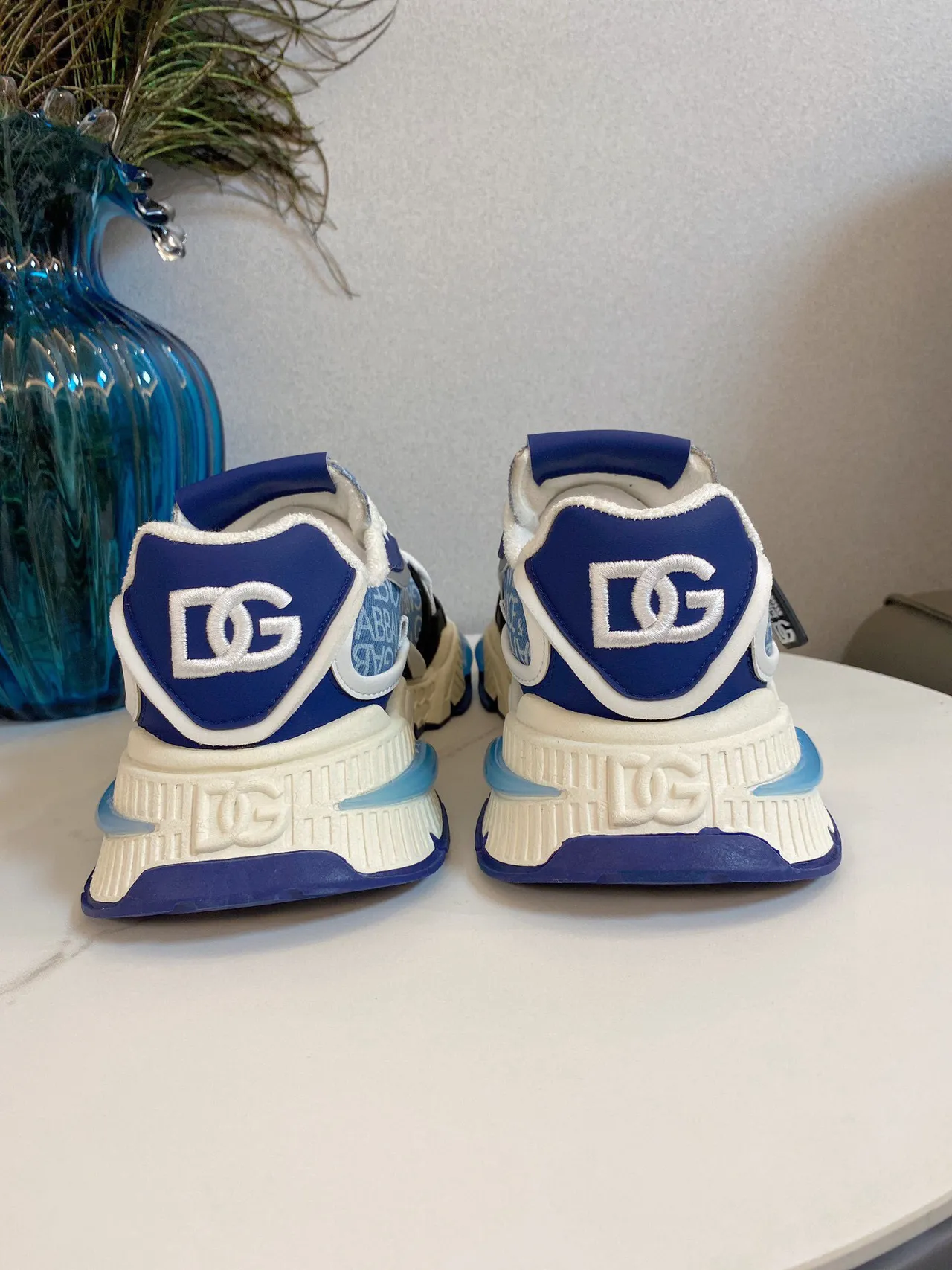 Dolce & Gabbana Blue White Monogrammed Textile Upper Oversized Honeycomb Midsole Chunky Sneakers 9