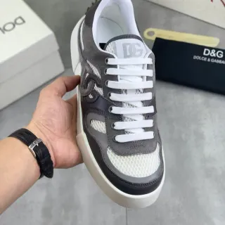 Dolce & Gabbana رمادي أبيض طبقة شبكة وجلد ناعم علوي كعب منصة سميك أحذية أسلوب حياة