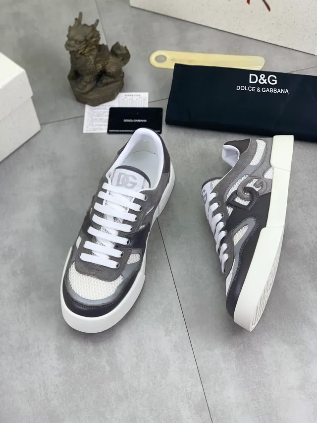 Dolce & Gabbana Gris Blanc Superposition Maille Et Daim Supérieur Semelle Plateforme Chunky Sneakers Lifestyle 5