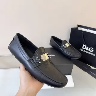 Dolce & Gabbana Portofino مونوغرام مطبوع أحذية جلد أسود