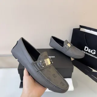 Dolce & Gabbana Portofino 灰金压纹 Monogram 皮革金属马衔扣乐福鞋