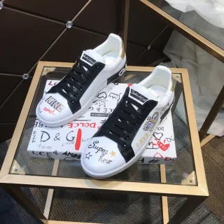 Dolce & Gabbana Portofino حذاء رياضي أبيض أسود مطبوع جرافيتي من الجلد والمطاط