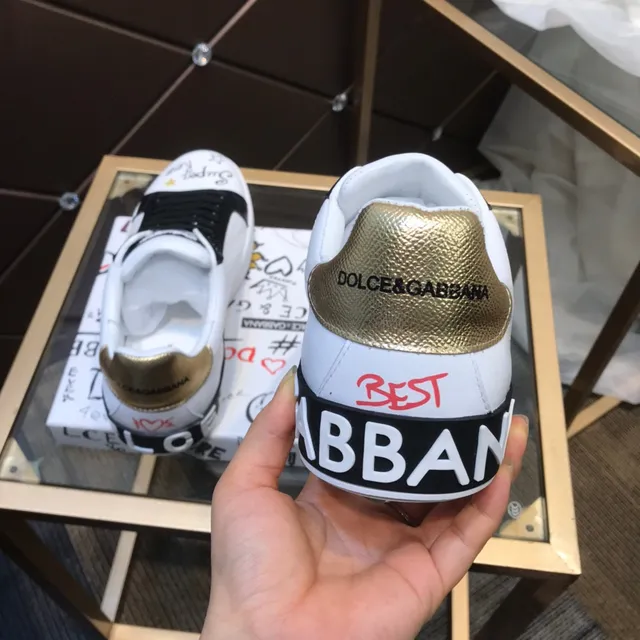 Dolce & Gabbana Portofino حذاء رياضي أبيض أسود مطبوع جرافيتي من الجلد والمطاط 6