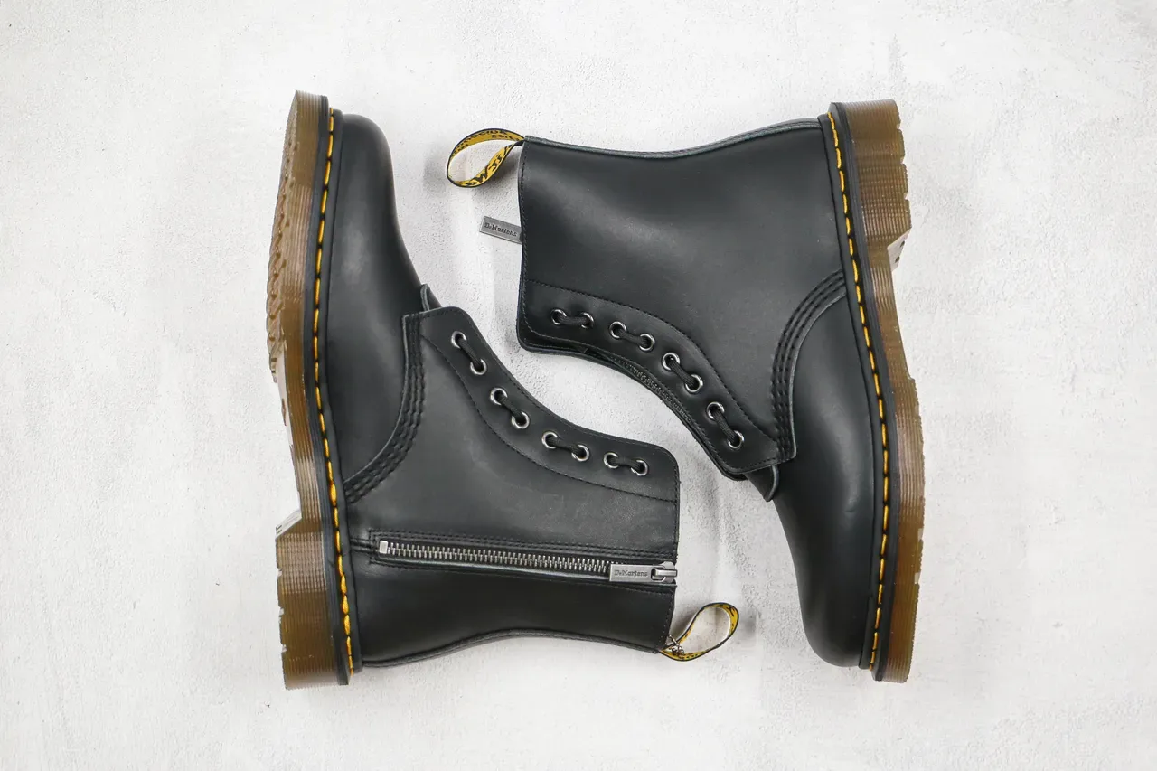 Dr. Martens 1460 काला स्मूथ लेदर साइड ज़िप मार्टिन बूट्स 9