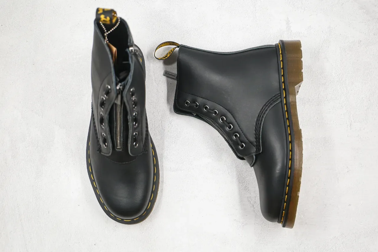 Dr. Martens 1460 काला स्मूथ लेदर साइड ज़िप मार्टिन बूट्स 10