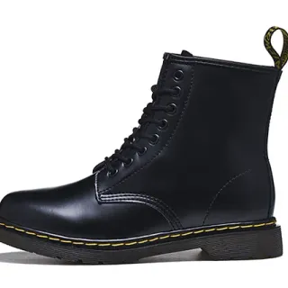 Dr. Martens 1460 काली चिकनी चमड़ी पीली सिलाई मार्टिन बूट्स