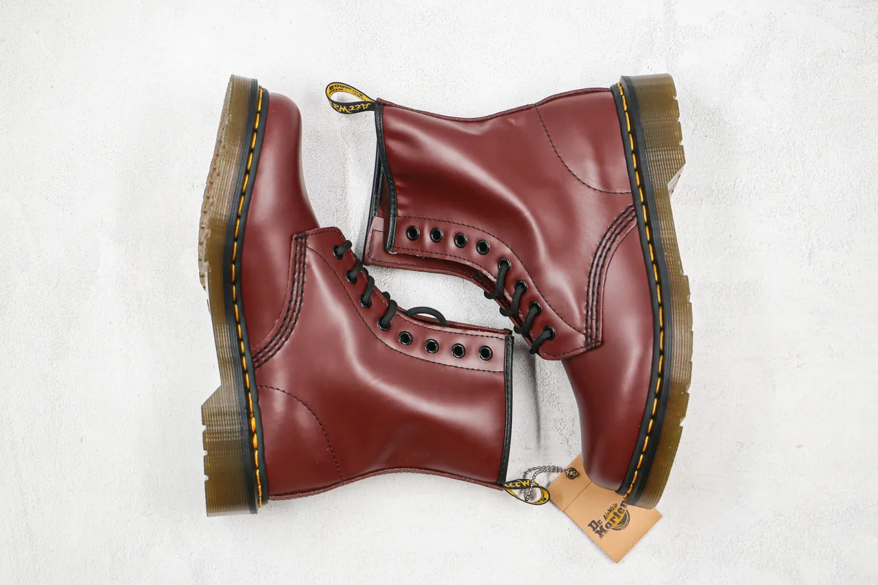 Dr. Martens 1460 酒红色 光滑皮革 马丁靴 10