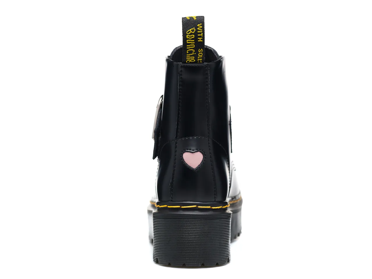 Dr. Martens Botas de plataforma negra amarilla con hebilla en forma de corazón para tobillo 5