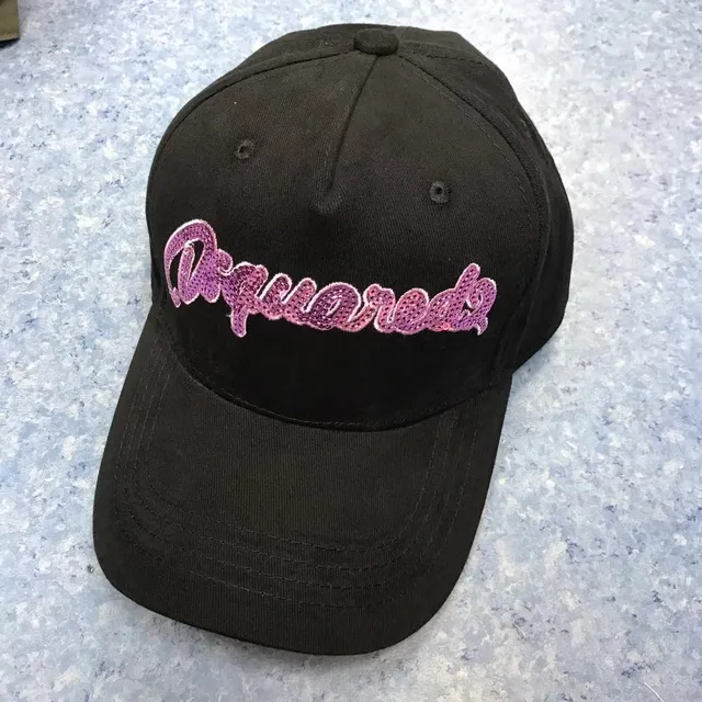 Dsquared2 Logo Cap أسود فضي ستة لوحات منظمة مطرزة بالخرز كاب بيسبول 2