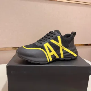 Emporio Armani Black Yellow Mesh And Synthetic Upper Bold Graphic Logo Sneakers