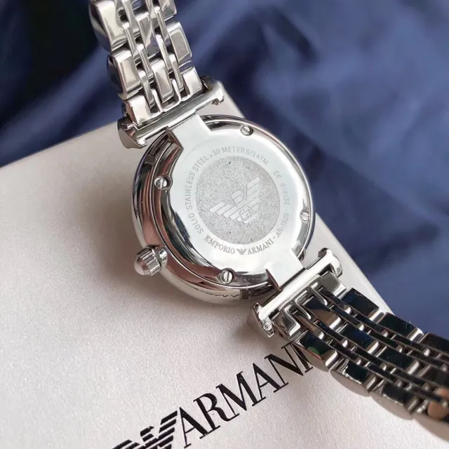 Emporio Armani Montre Classique Argent Blanc Acier Inoxydable Pavé Cristal Cadran Quartz 3