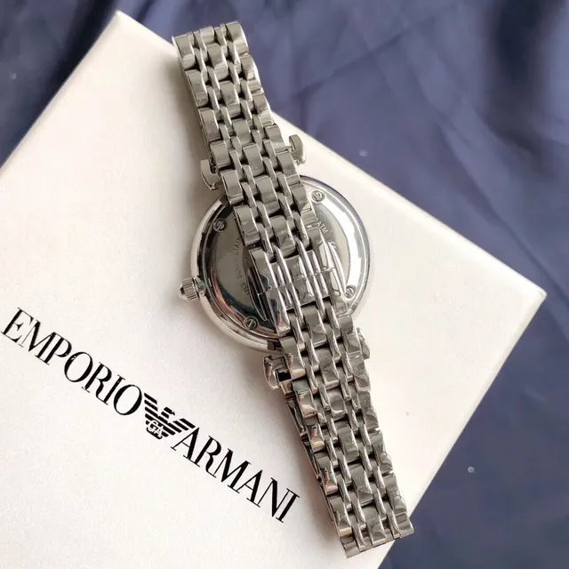 Emporio Armani Montre Classique Argent Blanc Acier Inoxydable Pavé Cristal Cadran Quartz 7