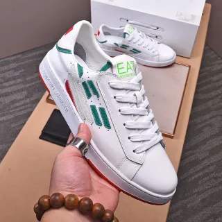 Emporio Armani EA7 zapatillas low top de cuero blancas verdes rojas