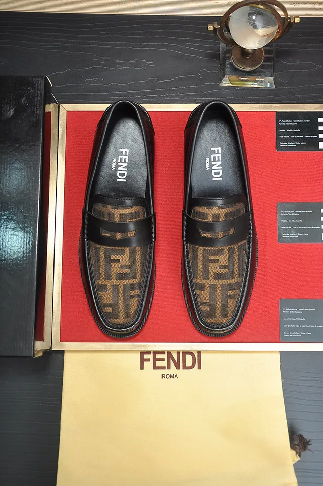 Fendi Noir Brun Cuir FF Monogramme Bride Mocassin 2