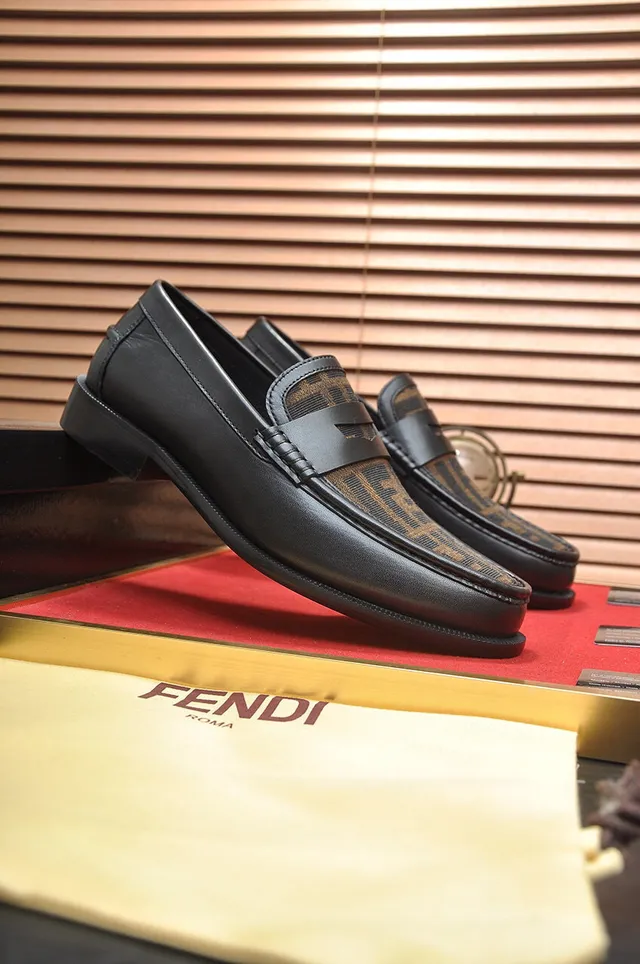 Fendi Noir Brun Cuir FF Monogramme Bride Mocassin 3
