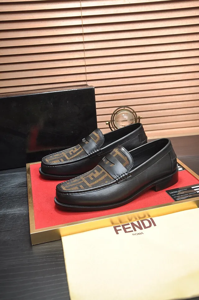 Fendi Noir Brun Cuir FF Monogramme Bride Mocassin 4