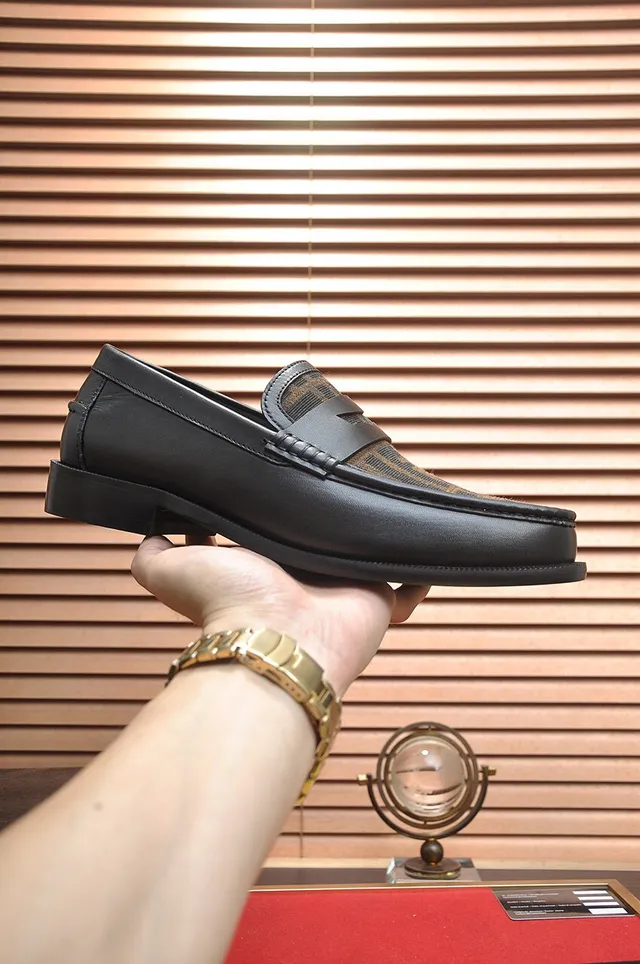 Fendi Noir Brun Cuir FF Monogramme Bride Mocassin 5