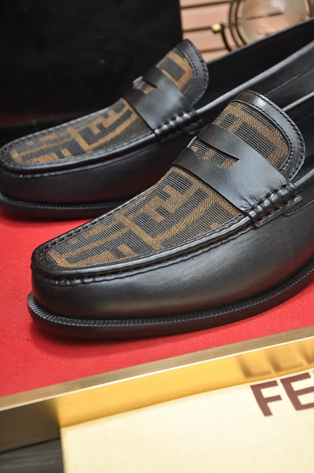 Fendi Noir Brun Cuir FF Monogramme Bride Mocassin 8