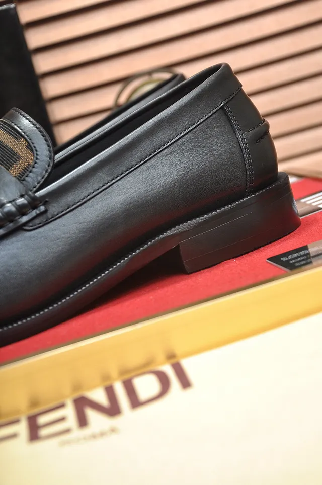 Fendi Noir Brun Cuir FF Monogramme Bride Mocassin 9