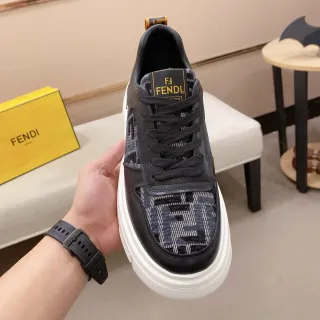 Fendi Black White Platform Sole Monogrammed Textile Panels Chunky Sneakers — Fendi Chunky Sneakers photo from the Yupoo catalog