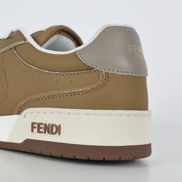 Fendi Marrom Bege Perfurado Camurça Ponta do Pé Camadas Parte Superior Estilo de Vida Tênis Lifestyle 4